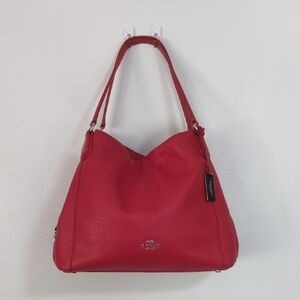 Coach Edie 31 Red Grained Pebbled Leather Zippered Shoulder Bag Purse